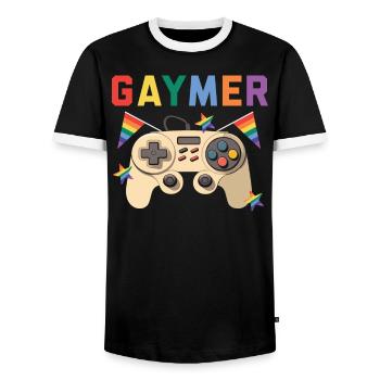 Droits des homosexuels Mois de la fierté arc-en-ciel LGBTQ Gamer - T-shirt contrasté Homme - noir/blanc - Devant - AI Model Female 172 light (172cm) & AI Model Male 178 light (178cm)