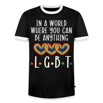 Gay Rights Rainbow Pride LGBTQ Gay Pride Parade - Men's Ringer Shirt - black/white - Front - AI Model Female 172 light (172cm) & AI Model Male 178 light (178cm)