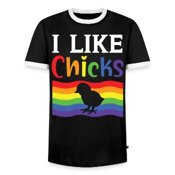 Gay Rights Rainbow Pride LGBTQ Gay Pride Parade - Men's Ringer Shirt - black/white - Front - AI Model Female 172 light (172cm) & AI Model Male 178 light (178cm)