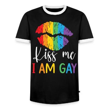 Gay Rights Rainbow Pride LGBTQ Gay Pride Parade - Men's Ringer Shirt - black/white - Front - AI Model Female 172 light (172cm) & AI Model Male 178 light (178cm)