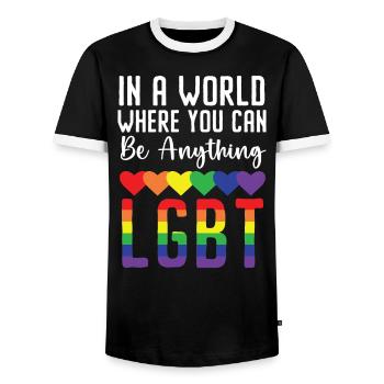 Gay Rights Rainbow Pride LGBTQ Gay Pride Parade - Men's Ringer Shirt - black/white - Front - AI Model Female 172 light (172cm) & AI Model Male 178 light (178cm)