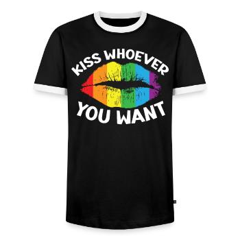 Gay Rights Rainbow Pride LGBTQ Gay Pride Parade - Men's Ringer Shirt - black/white - Front - AI Model Female 172 light (172cm) & AI Model Male 178 light (178cm)