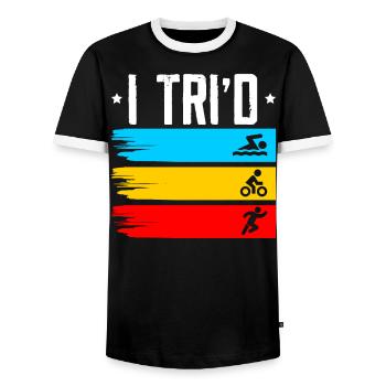 Triathlon Athlète Triathlète Natation Vélo Course - T-shirt contrasté Homme - noir/blanc - Devant - AI Model Female 172 light (172cm) & AI Model Male 178 light (178cm)