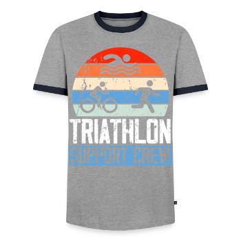 Triathlon Athlet Triathlet Schwimmen Radfahren Laufen - Männer Kontrast-T-Shirt - Grau/Navy  - Vorne - AI Model Female 172 light (172cm) & AI Model Male 178 light (178cm)