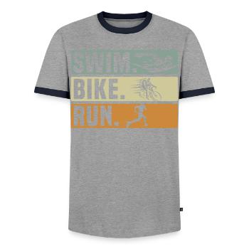 Triathlon Athlet Triathlet Schwimmen Radfahren Laufen - Männer Kontrast-T-Shirt - Grau/Navy  - Vorne - AI Model Female 172 light (172cm) & AI Model Male 178 light (178cm)