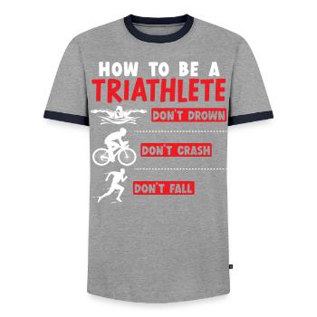 Triathlon Athlet Triathlet Schwimmen Radfahren Laufen - Männer Kontrast-T-Shirt - Grau/Navy  - Vorne - AI Model Female 172 light (172cm) & AI Model Male 178 light (178cm)
