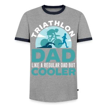 Triathlon Athlet Triathlet Schwimmen Radfahren Laufen - Männer Kontrast-T-Shirt - Grau/Navy  - Vorne - AI Model Female 172 light (172cm) & AI Model Male 178 light (178cm)