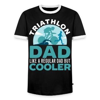 Triathlon Athlet Triathlet Schwimmen Radfahren Laufen - Männer Kontrast-T-Shirt - Schwarz/Weiß - Vorne - AI Model Female 172 light (172cm) & AI Model Male 178 light (178cm)