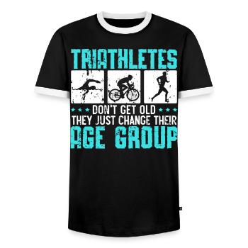 Triathlon Athlète Triathlète Natation Vélo Course - T-shirt contrasté Homme - noir/blanc - Devant - AI Model Female 172 light (172cm) & AI Model Male 178 light (178cm)