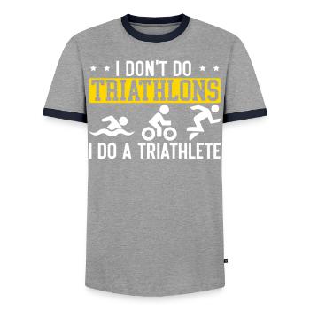 Triathlon Athlet Triathlet Schwimmen Radfahren Laufen - Männer Kontrast-T-Shirt - Grau/Navy  - Vorne - AI Model Female 172 light (172cm) & AI Model Male 178 light (178cm)