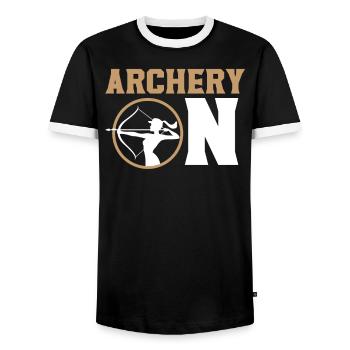 Archery On Bow Hunter Archer Target Arrow Bowman - Men's Ringer Shirt - black/white - Front - AI Model Female 172 light (172cm) & AI Model Male 178 light (178cm)