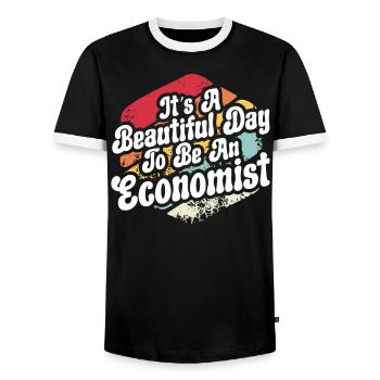 Économiste Professeur d’économie Profession Économie - T-shirt contrasté Homme - noir/blanc - Devant - AI Model Female 172 light (172cm) & AI Model Male 178 light (178cm)