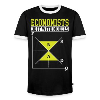 Économiste Professeur d’économie Profession Économie - T-shirt contrasté Homme - noir/blanc - Devant - AI Model Female 172 light (172cm) & AI Model Male 178 light (178cm)