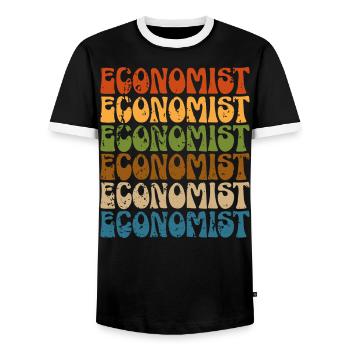 Économiste Professeur d’économie Profession Économie - T-shirt contrasté Homme - noir/blanc - Devant - AI Model Female 172 light (172cm) & AI Model Male 178 light (178cm)