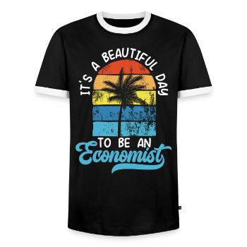 Économiste Professeur d’économie Profession Économie - T-shirt contrasté Homme - noir/blanc - Devant - AI Model Female 172 light (172cm) & AI Model Male 178 light (178cm)