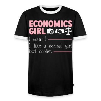 Économiste Professeur d’économie Profession Économie - T-shirt contrasté Homme - noir/blanc - Devant - AI Model Female 172 light (172cm) & AI Model Male 178 light (178cm)
