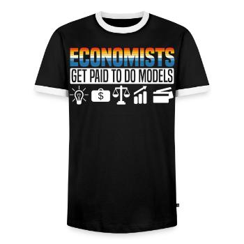 Économiste Professeur d’économie Profession Économie - T-shirt contrasté Homme - noir/blanc - Devant - AI Model Female 172 light (172cm) & AI Model Male 178 light (178cm)