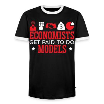 Économiste Professeur d’économie Profession Économie - T-shirt contrasté Homme - noir/blanc - Devant - AI Model Female 172 light (172cm) & AI Model Male 178 light (178cm)