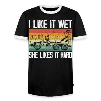 Cement Mixer Truck Driver Job Construction Worker - Men's Ringer Shirt - black/white - Front - AI Model Female 172 light (172cm) & AI Model Male 178 light (178cm)