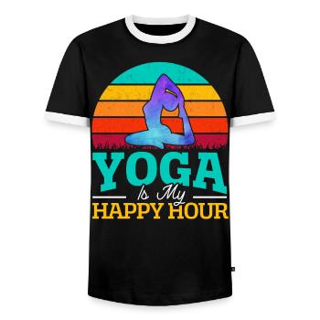 Yoga Méditation Fitness Entraînement Instructeur de yoga - T-shirt contrasté Homme - noir/blanc - Devant - AI Model Female 172 light (172cm) & AI Model Male 178 light (178cm)