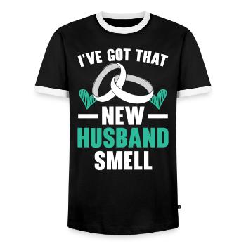 Bride And Groom Wedding Day Marriage Just Married - Men's Ringer Shirt - black/white - Front - AI Model Female 172 light (172cm) & AI Model Male 178 light (178cm)