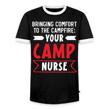 Camp Krankenschwester Camping Krankenschwester Krankenschwester Camper - Männer Kontrast-T-Shirt - Schwarz/Weiß - Vorne - AI Model Female 172 light (172cm) & AI Model Male 178 light (178cm)