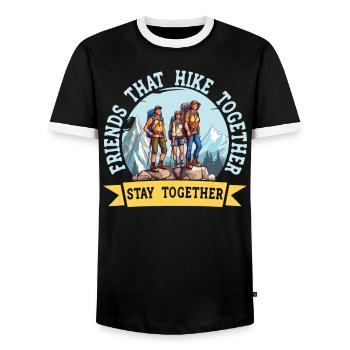 Hiking Couple Hiking Buddy Mountain Climbing Hiker - Men's Ringer Shirt - black/white - Front - AI Model Female 172 light (172cm) & AI Model Male 178 light (178cm)