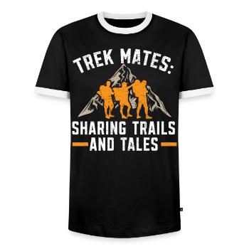 Hiking Couple Hiking Buddy Mountain Climbing Hiker - Men's Ringer Shirt - black/white - Front - AI Model Female 172 light (172cm) & AI Model Male 178 light (178cm)
