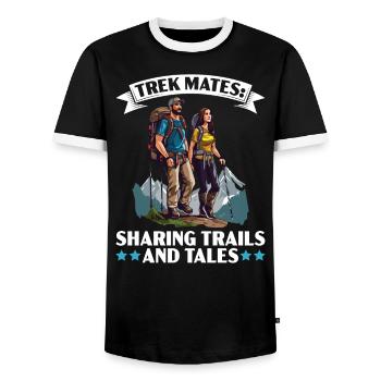Hiking Couple Hiking Buddy Mountain Climbing Hiker - Men's Ringer Shirt - black/white - Front - AI Model Female 172 light (172cm) & AI Model Male 178 light (178cm)