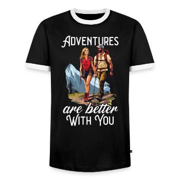 Hiking Couple Hiking Buddy Mountain Climbing Hiker - Men's Ringer Shirt - black/white - Front - AI Model Female 172 light (172cm) & AI Model Male 178 light (178cm)