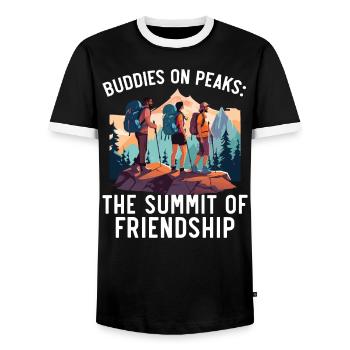 Hiking Couple Hiking Buddy Mountain Climbing Hiker - Men's Ringer Shirt - black/white - Front - AI Model Female 172 light (172cm) & AI Model Male 178 light (178cm)