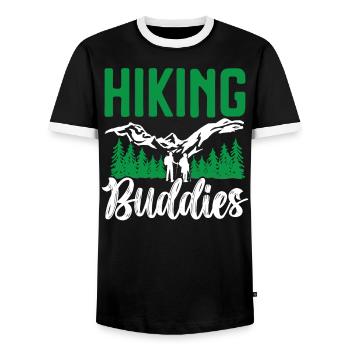 Hiking Couple Hiking Buddy Mountain Climbing Hiker - Men's Ringer Shirt - black/white - Front - AI Model Female 172 light (172cm) & AI Model Male 178 light (178cm)