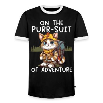Hiking Cat Hiker Cat Owner Mountain Climbing Hiker - Men's Ringer Shirt - black/white - Front - AI Model Female 172 light (172cm) & AI Model Male 178 light (178cm)