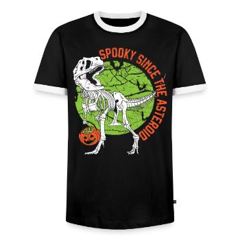 Dinosaur Halloween Trick Or Treat Dino Lover - Men's Ringer Shirt - black/white - Front - AI Model Female 172 light (172cm) & AI Model Male 178 light (178cm)