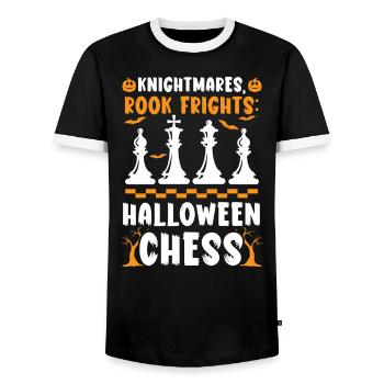 Chess Halloween Trick Or Treat Chess Board Game - Men's Ringer Shirt - black/white - Front - AI Model Female 172 light (172cm) & AI Model Male 178 light (178cm)