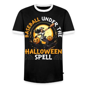 Baseball Halloween Trick Or Treat Baseball Player - Men's Ringer Shirt - black/white - Front - AI Model Female 172 light (172cm) & AI Model Male 178 light (178cm)