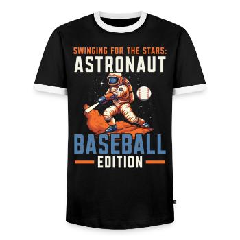 Baseball-Astronaut Baseballspieler im Weltraum - Männer Kontrast-T-Shirt - Schwarz/Weiß - Vorne - AI Model Female 172 light (172cm) & AI Model Male 178 light (178cm)
