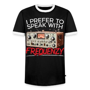 Ham Radio Operator Morse Code Radioactivity - Men's Ringer Shirt - black/white - Front - AI Model Female 172 light (172cm) & AI Model Male 178 light (178cm)