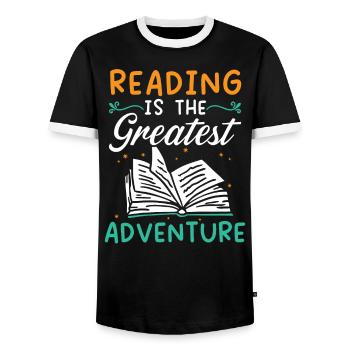 Book Lover Bookworm Reading Librarian Education - Men's Ringer Shirt - black/white - Front - AI Model Female 172 light (172cm) & AI Model Male 178 light (178cm)
