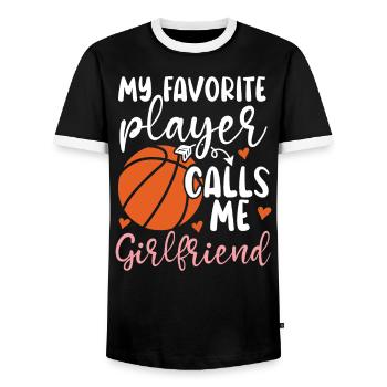 Basketball Girlfriend Love Couple Relationship - Men's Ringer Shirt - black/white - Front - AI Model Female 172 light (172cm) & AI Model Male 178 light (178cm)