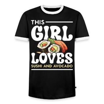Avocado Sushi Roll Nigiri Avocado Fruit Guacamole - Men's Ringer Shirt - black/white - Front - AI Model Female 172 light (172cm) & AI Model Male 178 light (178cm)