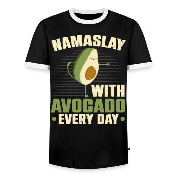 Avocado Yoga Master Avocado Fruit Meditate Guac - Men's Ringer Shirt - black/white - Front - AI Model Female 172 light (172cm) & AI Model Male 178 light (178cm)