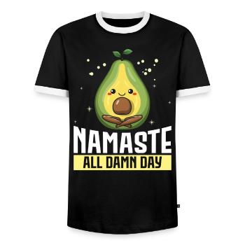 Avocado Yoga Master Avocado Fruit Meditate Guac - Men's Ringer Shirt - black/white - Front - AI Model Female 172 light (172cm) & AI Model Male 178 light (178cm)