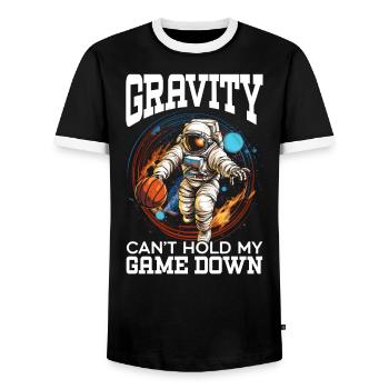 Astronaut Basketball Outerspace Basketball Player - Men's Ringer Shirt - black/white - Front - AI Model Female 172 light (172cm) & AI Model Male 178 light (178cm)