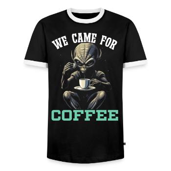 Außerirdischer Kaffeeliebhaber Koffein UFO Außerirdisch - Männer Kontrast-T-Shirt - Schwarz/Weiß - Vorne - AI Model Female 172 light (172cm) & AI Model Male 178 light (178cm)