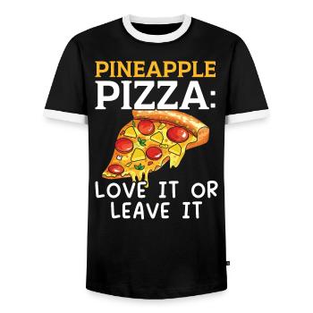 Pizza And Pineapple Tropical Fruit Pizza Eater - Men's Ringer Shirt - black/white - Front - AI Model Female 172 light (172cm) & AI Model Male 178 light (178cm)
