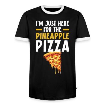 Pizza And Pineapple Tropical Fruit Pizza Eater - Men's Ringer Shirt - black/white - Front - AI Model Female 172 light (172cm) & AI Model Male 178 light (178cm)