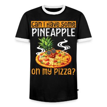 Pizza And Pineapple Tropical Fruit Pizza Eater - Men's Ringer Shirt - black/white - Front - AI Model Female 172 light (172cm) & AI Model Male 178 light (178cm)