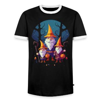 Garden Gnome Halloween Trick Or Treat Gardener - Men's Ringer Shirt - black/white - Front - AI Model Female 172 light (172cm) & AI Model Male 178 light (178cm)