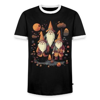 Garden Gnome Halloween Trick Or Treat Gardener - Men's Ringer Shirt - black/white - Front - AI Model Female 172 light (172cm) & AI Model Male 178 light (178cm)